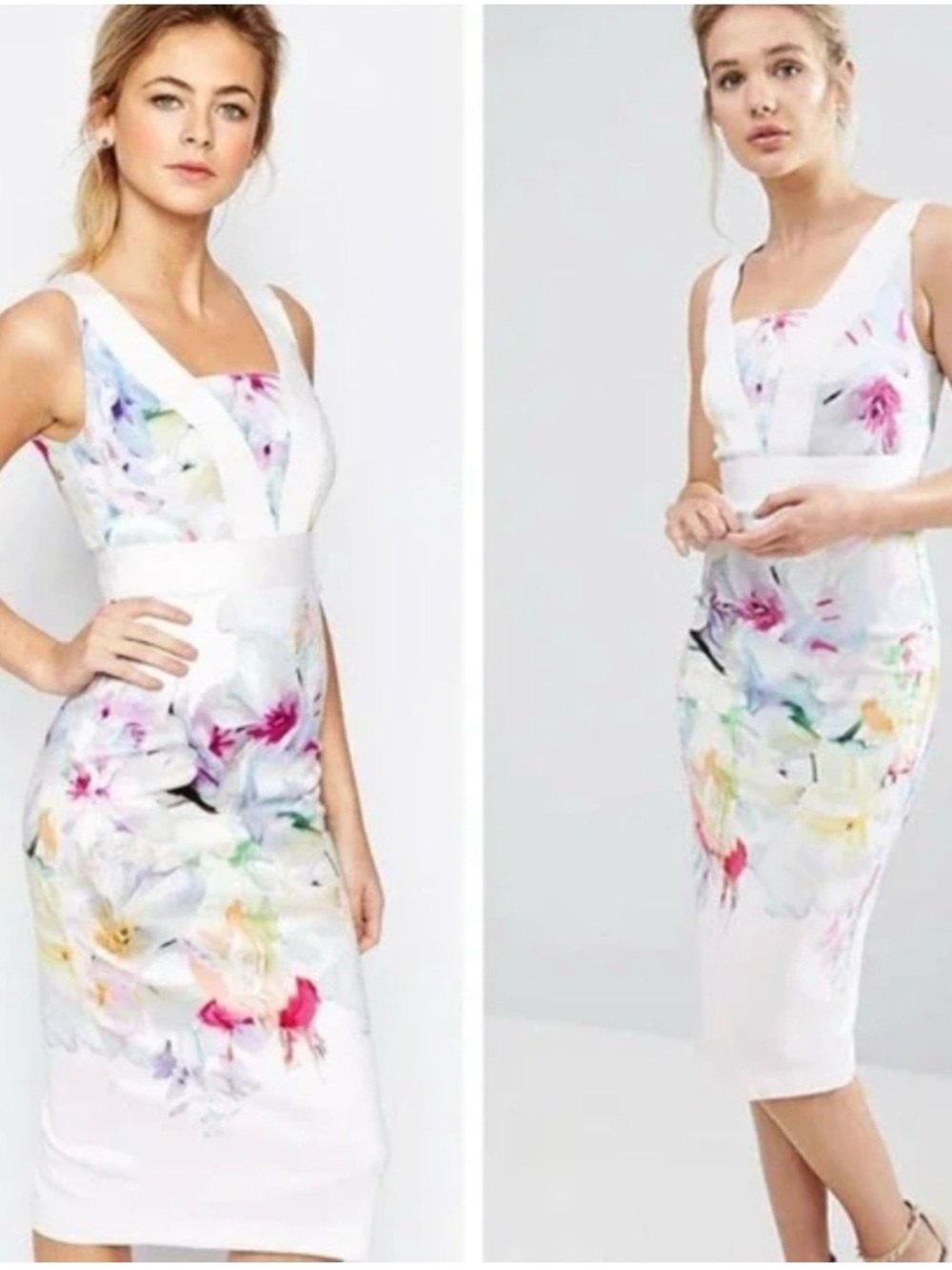 Ted Baker Light Pink Hanging Gardens Arienne Floral Square-Neck Midi Dress
